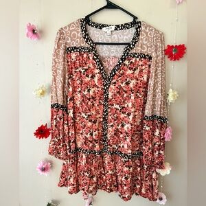 Umgee Floral & Animal Print Tunic Dress